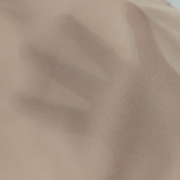 chandi & lia snap down long sleeve blouse small lightweight tan  pin tuck front - Picture 10 of 10